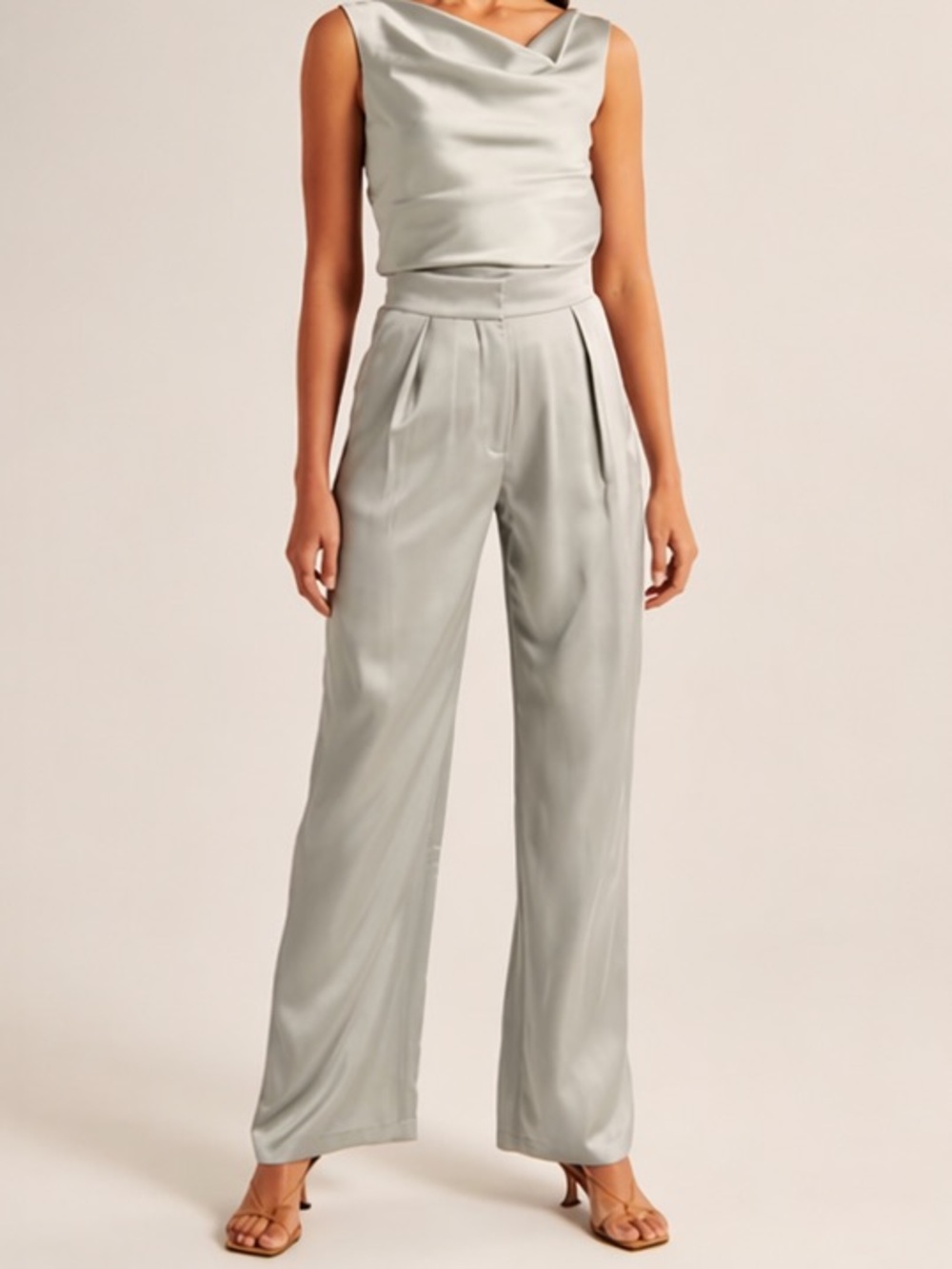 Abercrombie Satin Wide Leg Pants Sage Green High Rise Tailored Size 29 💛
